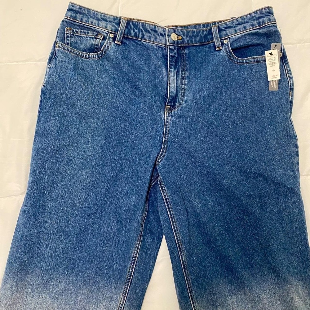 Talbots High Waist Wide Leg Cropped Ombré Blue Jeans Women‎ Size 16P - Picture 2 of 5